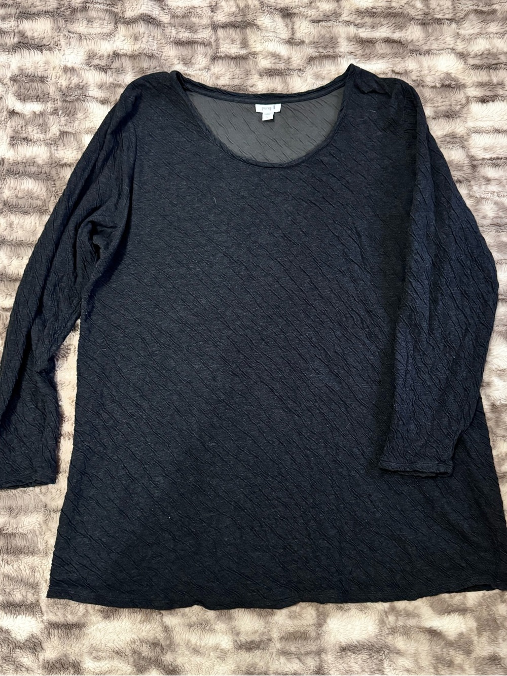 Pure Jill J. Jill 100% Cotton Crinkle Puckered Knit Tunic Top Gray Lagenlook L